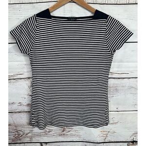 Ralph Lauren Black White Stripe Short Sleeve Button Accent T-shirt Large Women's